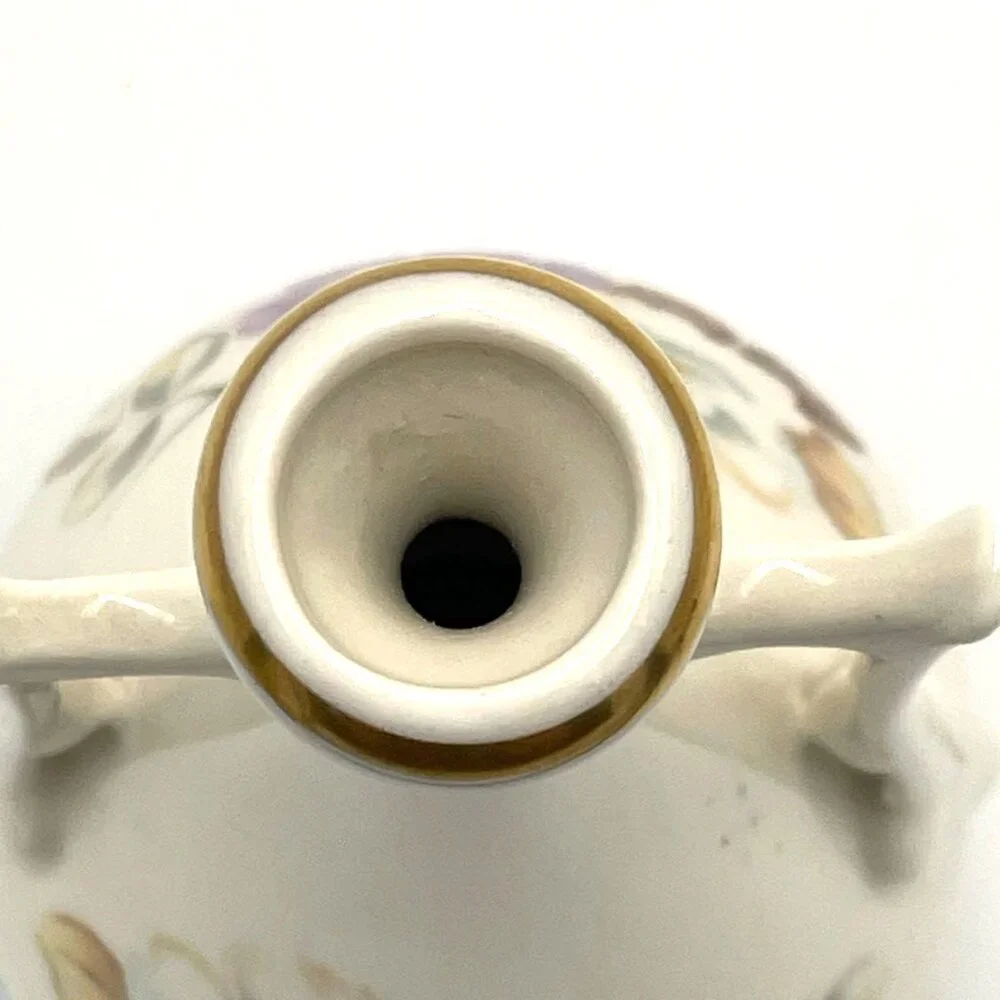 Vintage Bud Vase Double Handles‎ Porcelain/Ceramic Floral Gold Trim